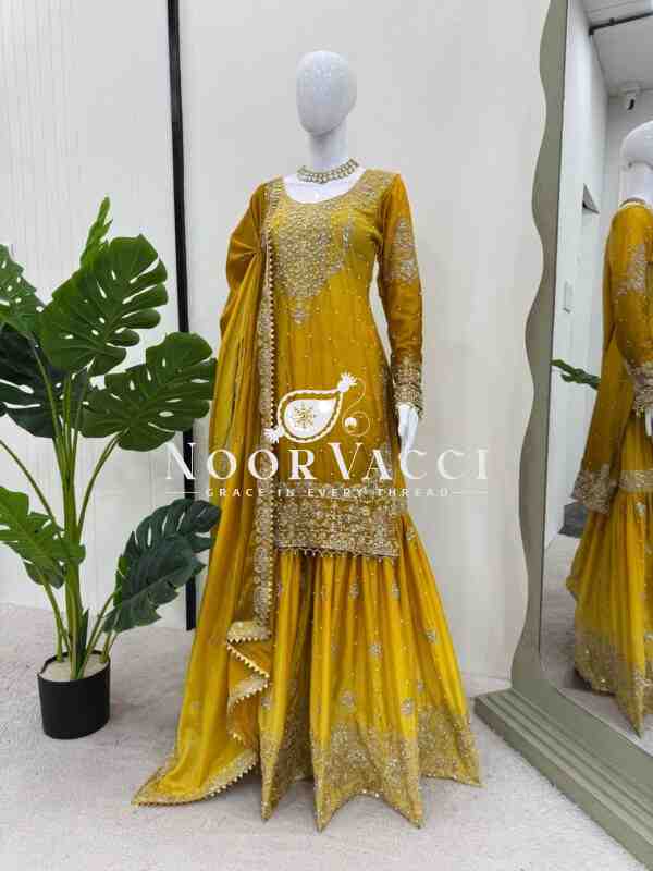 Heavy Chinon Embroidered Sharara Suit Set with Dupatta