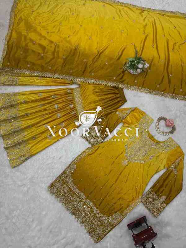 Heavy Chinon Embroidered Sharara Suit Set with Dupatta - Image 5