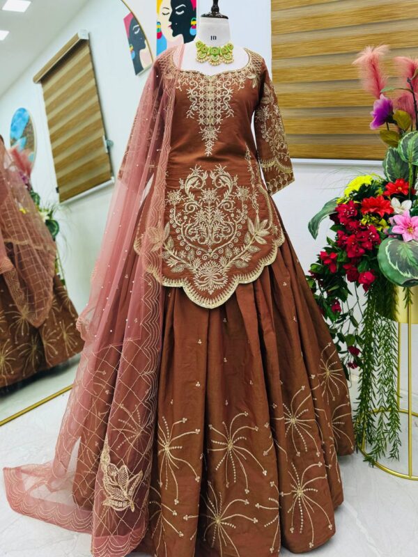 Buy Simmer Silk Embroidered Top with Lehenga & Dupatta Set - Image 2