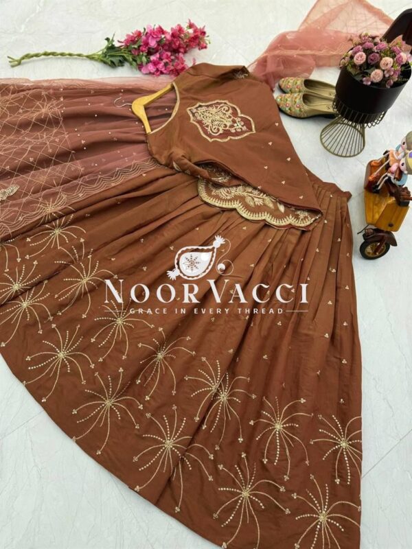 Buy Simmer Silk Embroidered Top with Lehenga & Dupatta Set - Image 6