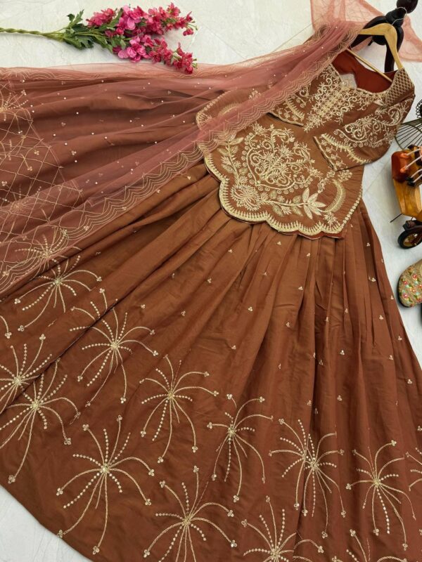 Buy Simmer Silk Embroidered Top with Lehenga & Dupatta Set - Image 7