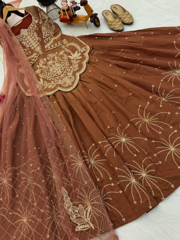 Buy Simmer Silk Embroidered Top with Lehenga & Dupatta Set - Image 8