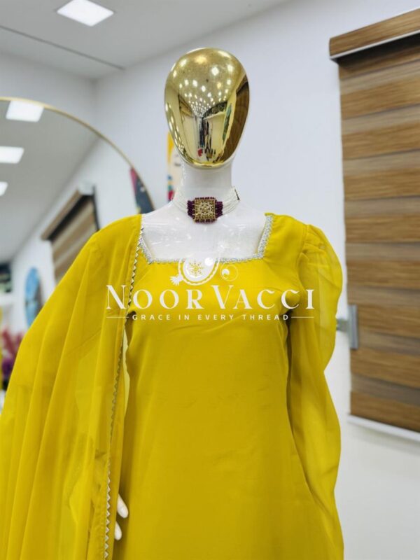 Buy Fox Georgette Embroidered Top with Ruffle Palazzo & Dupatta Set - Image 3