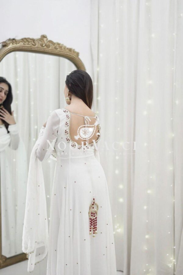 Shop Designer Faux Georgette Anarkali with Crepe Pant & Dupatta - Image 3