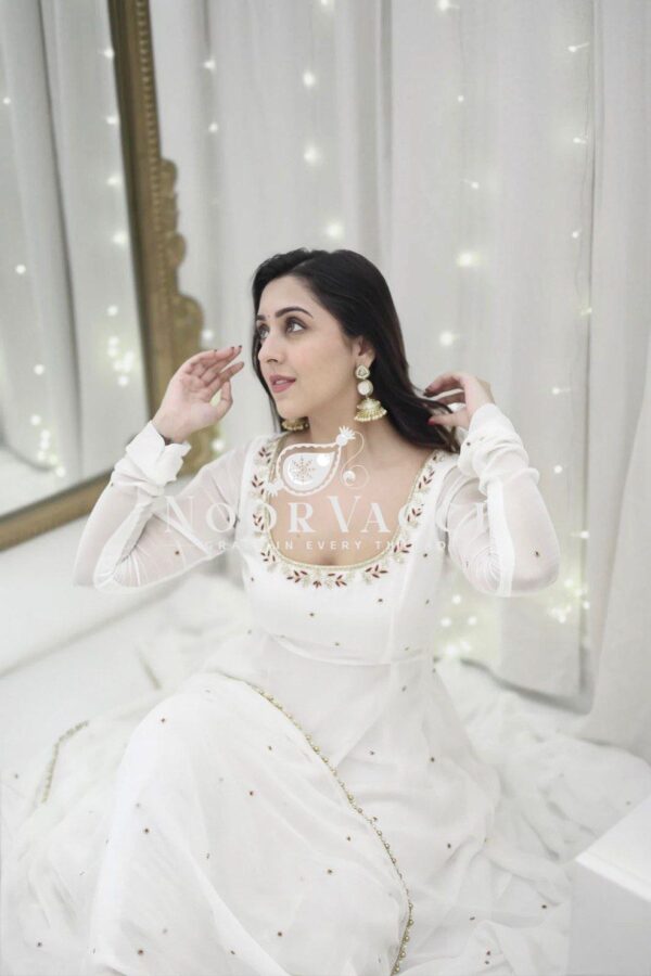 Shop Designer Faux Georgette Anarkali with Crepe Pant & Dupatta - Image 2