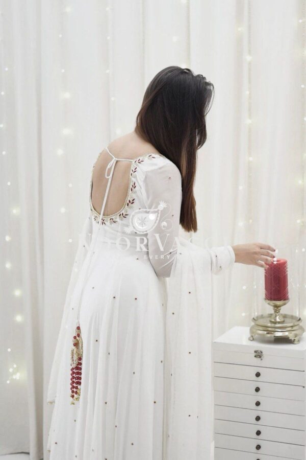 Shop Designer Faux Georgette Anarkali with Crepe Pant & Dupatta - Image 4