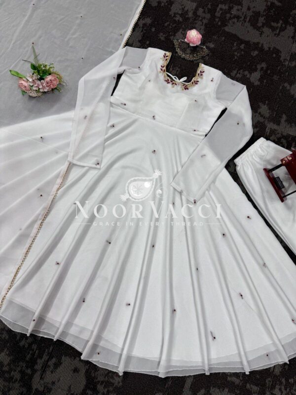 Shop Designer Faux Georgette Anarkali with Crepe Pant & Dupatta - Image 7