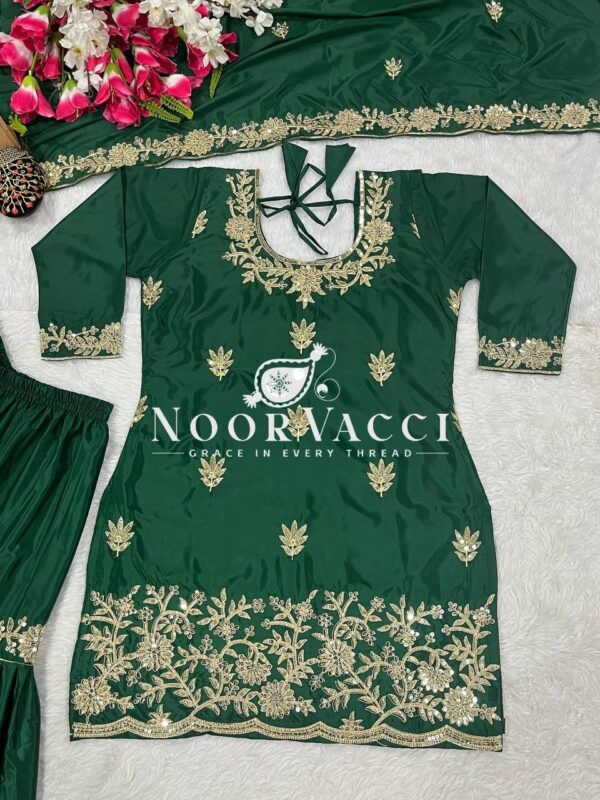 Buy Natural Crepe Embroidered Top with Sharara Palazzo & Dupatta Set - Image 7