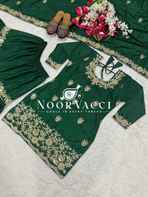 Buy Natural Crepe Embroidered Top with Sharara Palazzo & Dupatta Set - Image 8