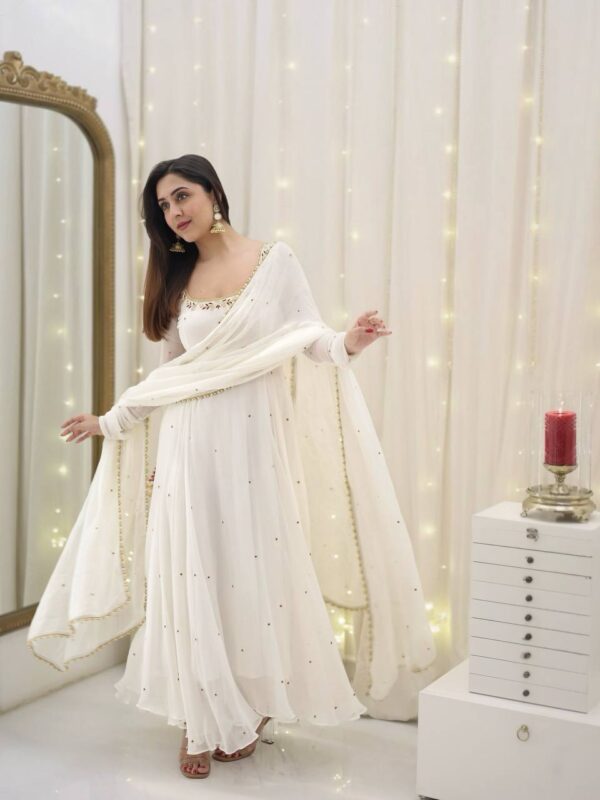 Buy Faux Georgette Embroidered Gown-Plazzo Set with Dupatta - Image 5