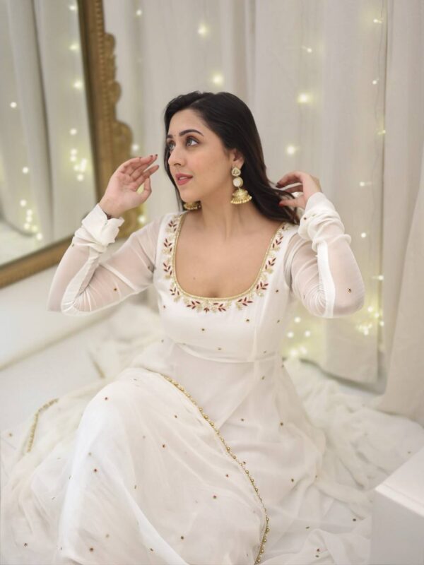 Buy Faux Georgette Embroidered Gown-Plazzo Set with Dupatta - Image 2