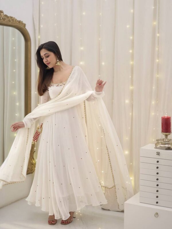 Buy Faux Georgette Embroidered Gown-Plazzo Set with Dupatta - Image 3