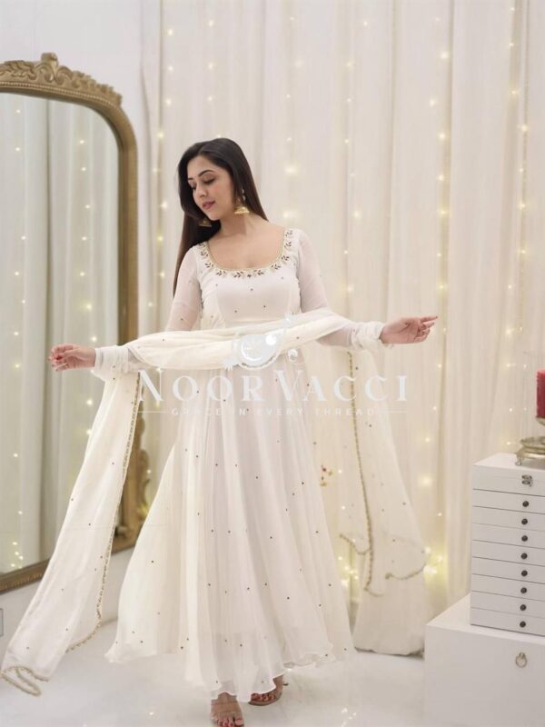 Buy Faux Georgette Embroidered Gown-Plazzo Set with Dupatta