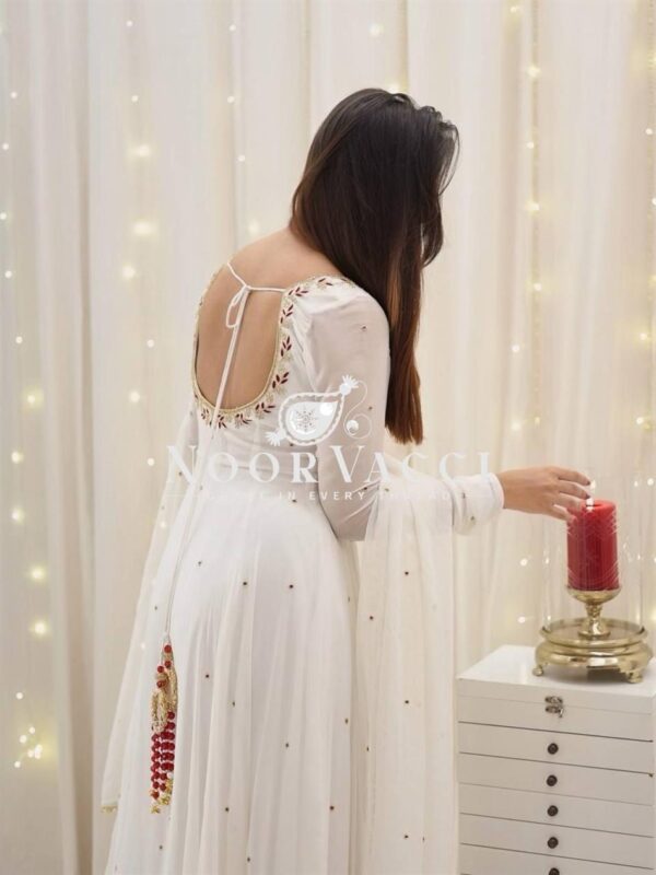 Buy Faux Georgette Embroidered Gown-Plazzo Set with Dupatta - Image 6