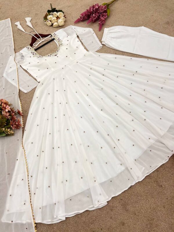 Buy Faux Georgette Embroidered Gown-Plazzo Set with Dupatta - Image 10