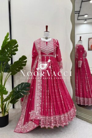 Shop Faux Georgette Thread & Sequence Embroidered Suit Set with Rivet Moti Work