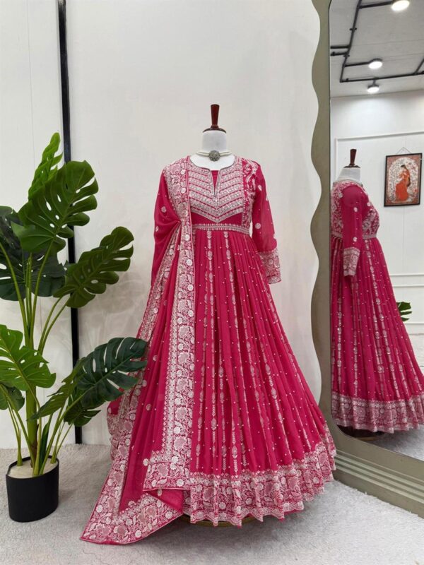 Shop Faux Georgette Thread & Sequence Embroidered Suit Set with Rivet Moti Work
