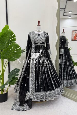 Buy Faux Georgette Thread & Sequence Embroidered Suit Set with Rivet Moti Work