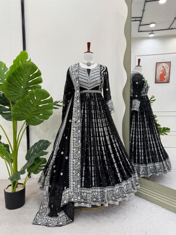Buy Faux Georgette Thread & Sequence Embroidered Suit Set with Rivet Moti Work