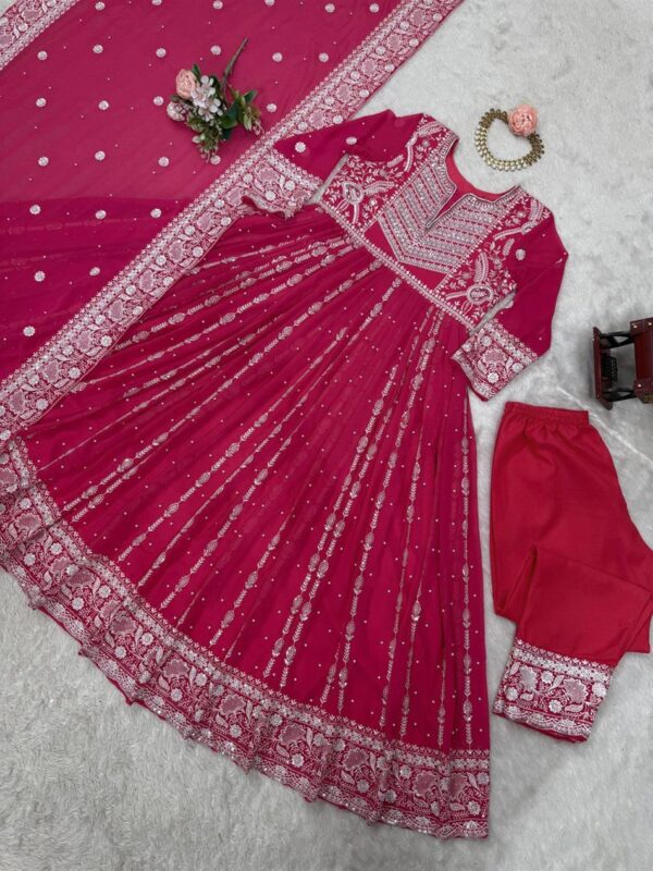 Shop Faux Georgette Thread & Sequence Embroidered Suit Set with Rivet Moti Work - Image 3