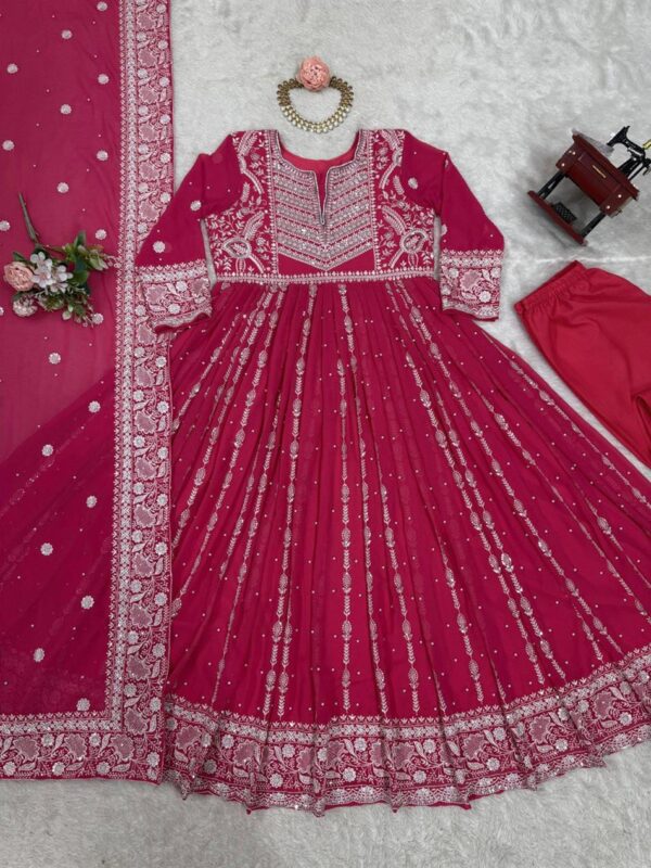 Shop Faux Georgette Thread & Sequence Embroidered Suit Set with Rivet Moti Work - Image 5