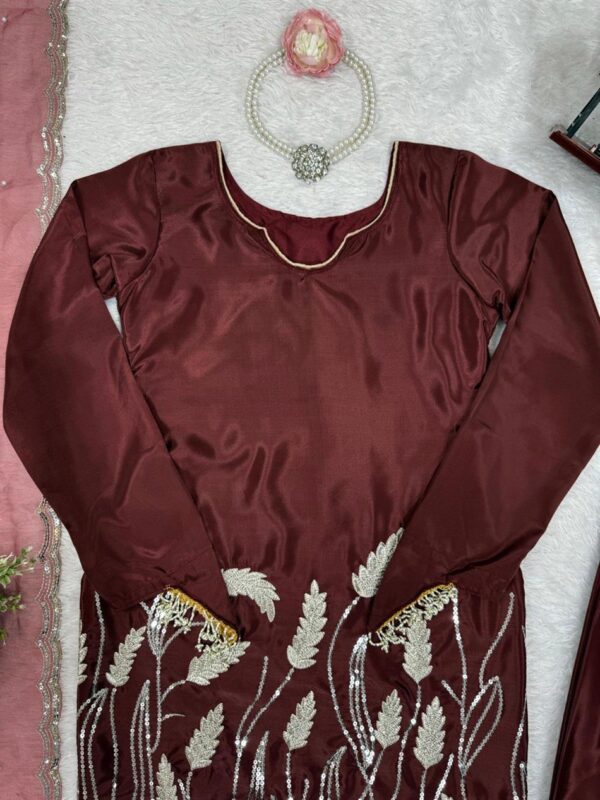 Shop Faux Georgette Farshi Suit Set with Organza Silk Dupatta & Rivet Moti Work - Image 8