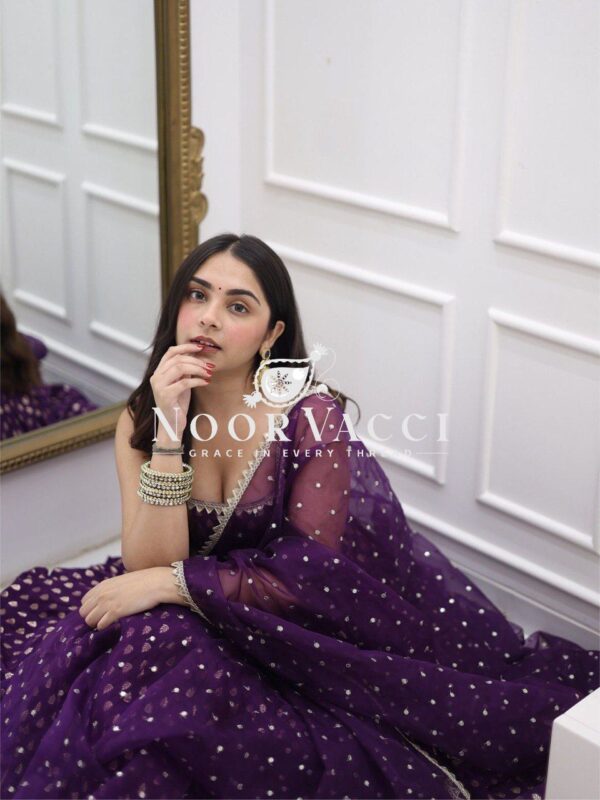 Buy Jacquard Silk Suit Set with Butterfly Net Dupatta & Lace Detailing - Image 5