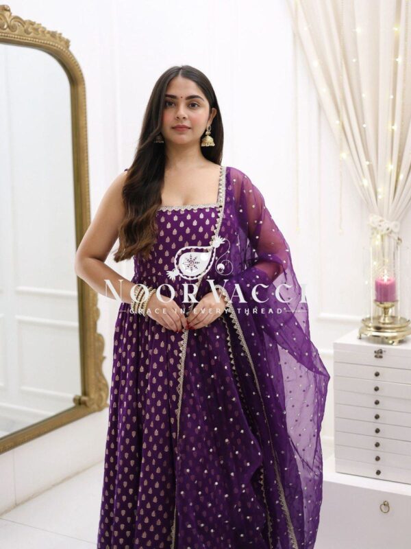 Buy Jacquard Silk Suit Set with Butterfly Net Dupatta & Lace Detailing