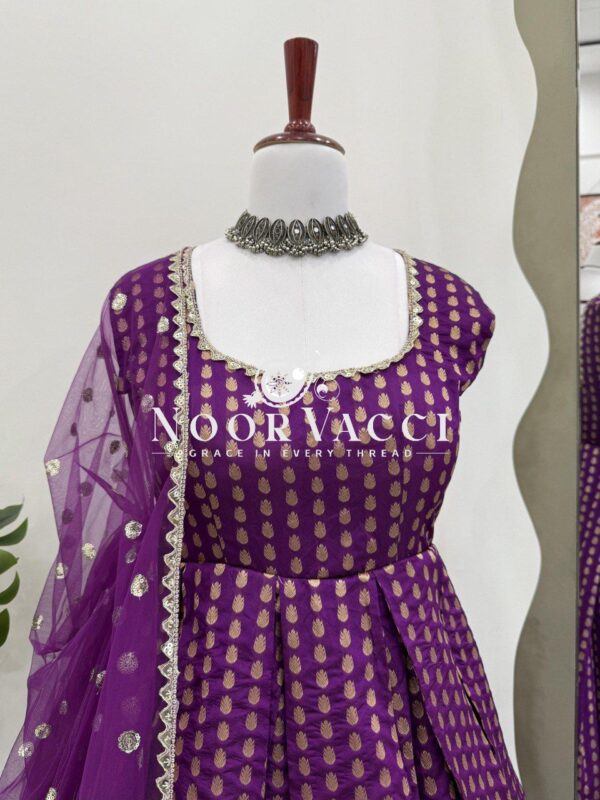 Buy Jacquard Silk Suit Set with Butterfly Net Dupatta & Lace Detailing - Image 8