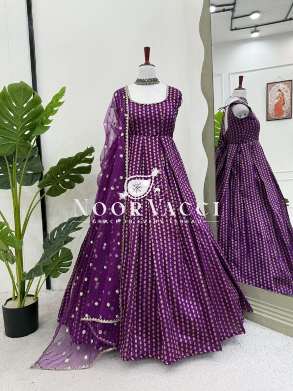 Buy Jacquard Silk Suit Set with Butterfly Net Dupatta & Lace Detailing - Image 6