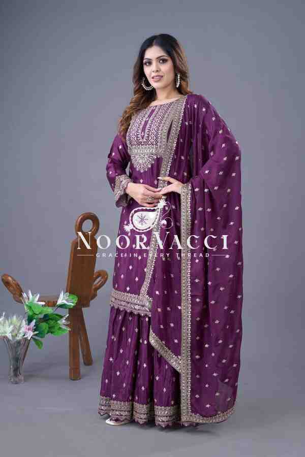 Designer Chinon Silk Top-Sharara & Dupatta Set with Embroidery Work - Image 2