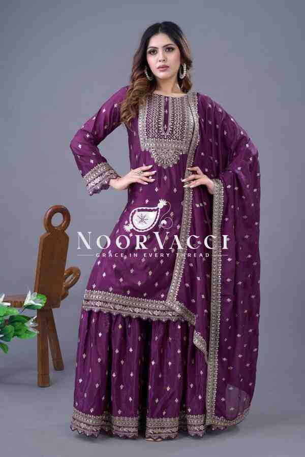 Designer Chinon Silk Top-Sharara & Dupatta Set with Embroidery Work - Image 5