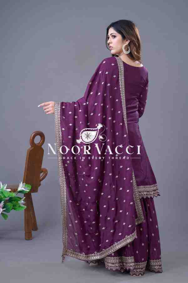 Designer Chinon Silk Top-Sharara & Dupatta Set with Embroidery Work - Image 6