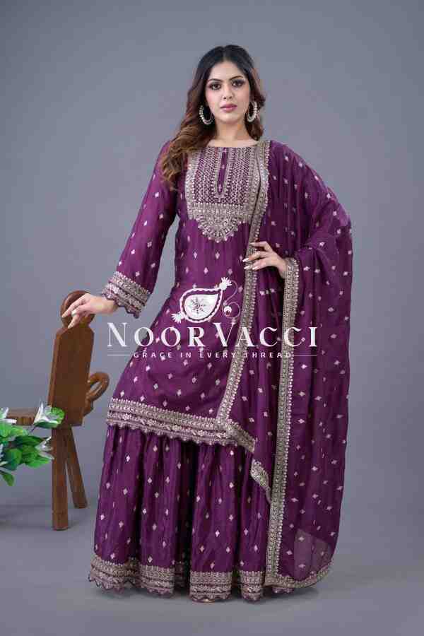 Designer Chinon Silk Top-Sharara & Dupatta Set with Embroidery Work