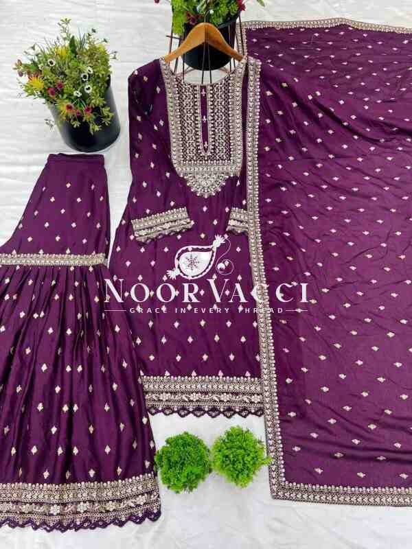 Designer Chinon Silk Top-Sharara & Dupatta Set with Embroidery Work - Image 8