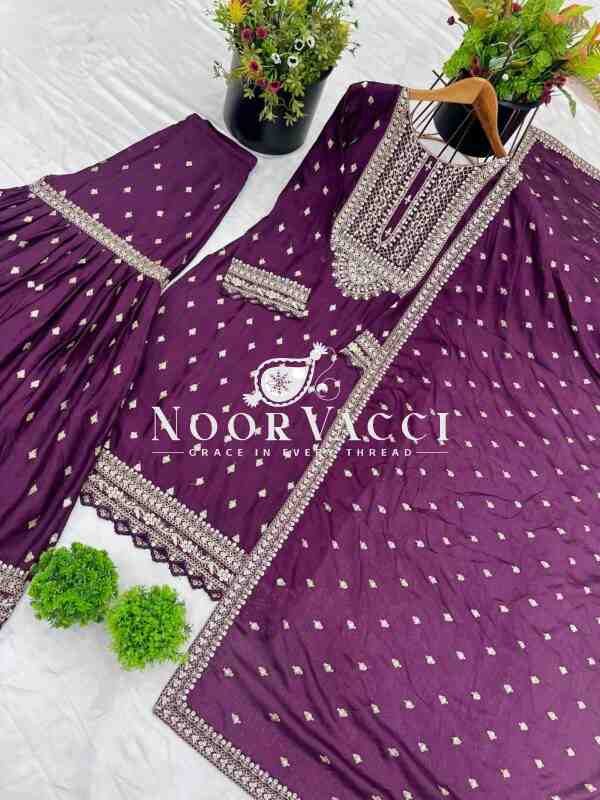 Designer Chinon Silk Top-Sharara & Dupatta Set with Embroidery Work - Image 7