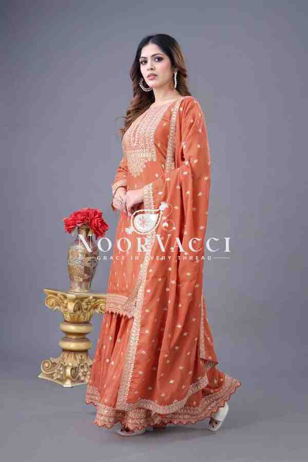 Designer Chinon Silk Top-Sharara & Dupatta Set with Embroidery Work - Image 3