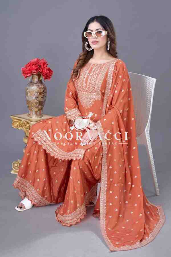 Designer Chinon Silk Top-Sharara & Dupatta Set with Embroidery Work - Image 4