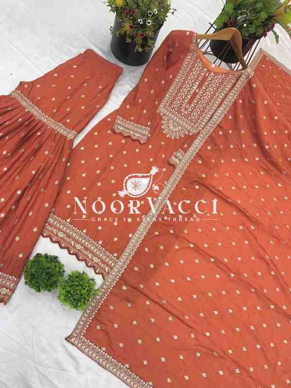 Designer Chinon Silk Top-Sharara & Dupatta Set with Embroidery Work - Image 5