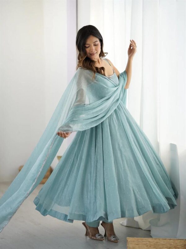 Buy Crunch Silk Anarkali Suit Set with Hotfix Work & Lace Dupatta - Image 5