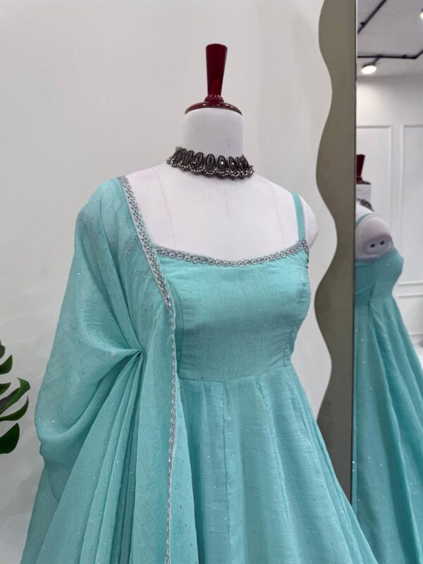 Buy Crunch Silk Anarkali Suit Set with Hotfix Work & Lace Dupatta - Image 8