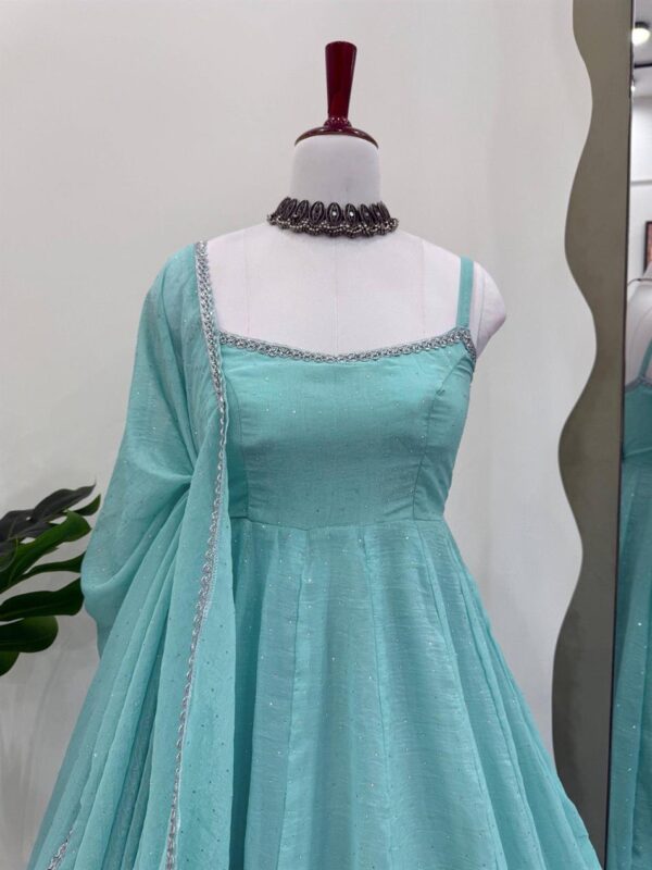 Buy Crunch Silk Anarkali Suit Set with Hotfix Work & Lace Dupatta - Image 9