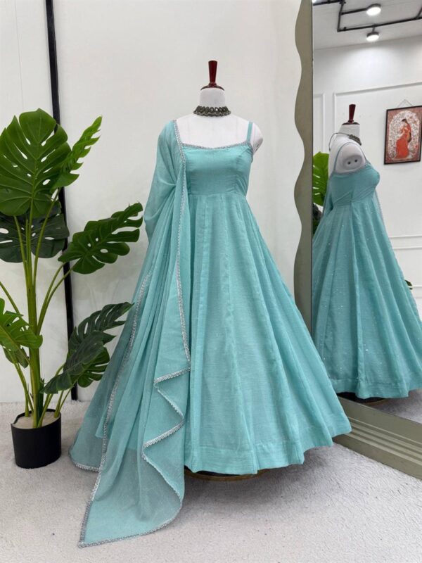 Buy Crunch Silk Anarkali Suit Set with Hotfix Work & Lace Dupatta - Image 7