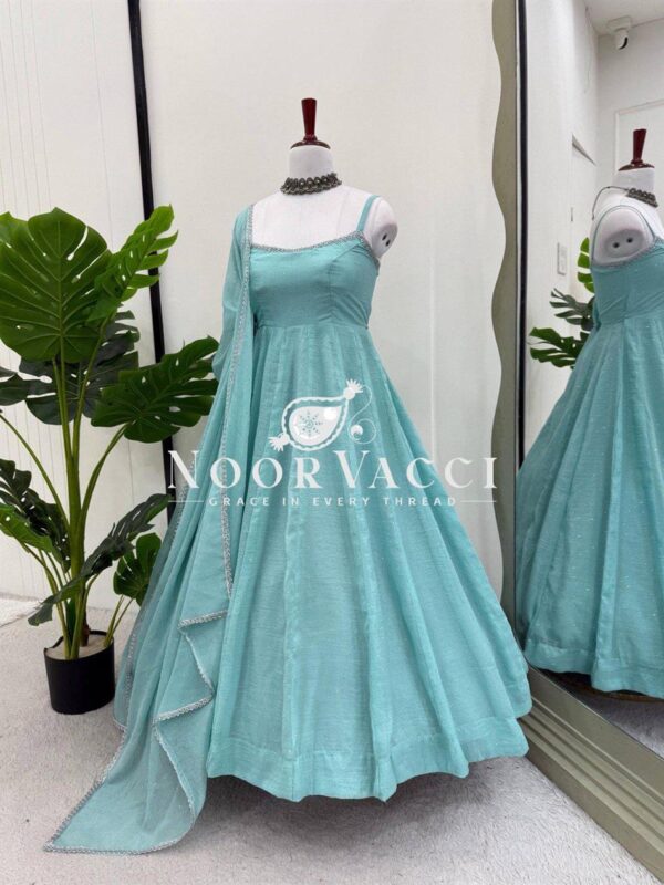 Buy Crunch Silk Anarkali Suit Set with Hotfix Work & Lace Dupatta - Image 6