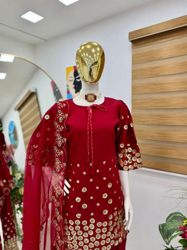 Buy Roman Silk Embroidered Farshi Salwar with Dupatta Set - Image 15