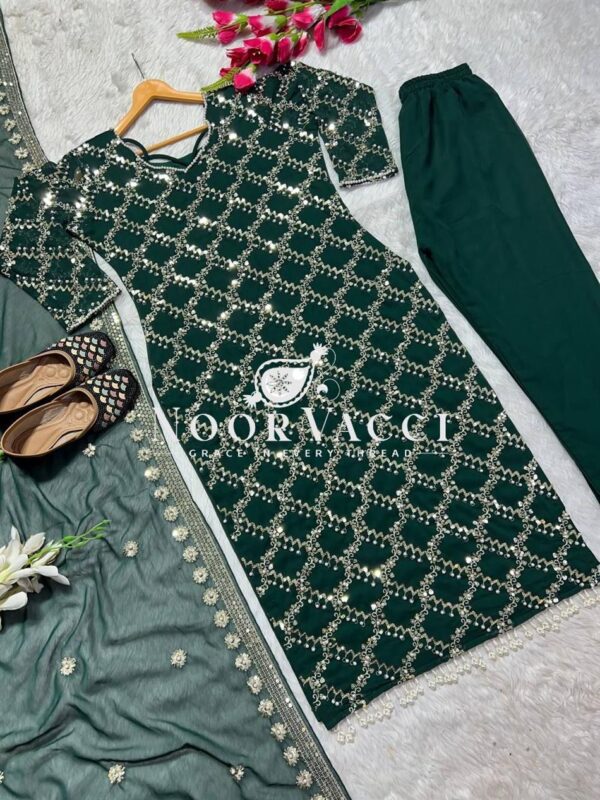 Buy Faux Georgette Embroidered Long Top with Pant & Dupatta Set - Image 3