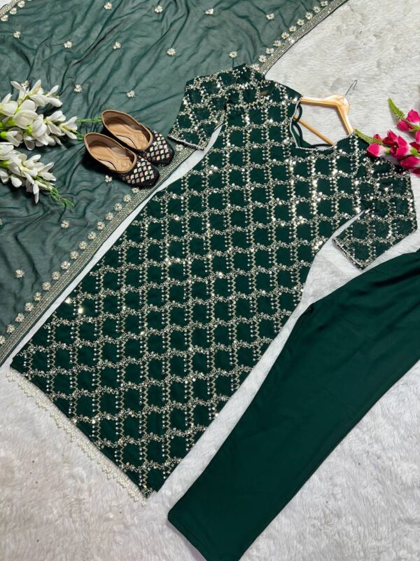 Buy Faux Georgette Embroidered Long Top with Pant & Dupatta Set - Image 4