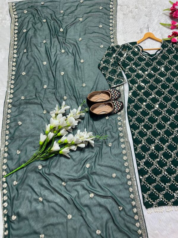 Buy Faux Georgette Embroidered Long Top with Pant & Dupatta Set - Image 5