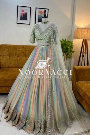 Buy Multi-Color Digital Print Silk Lehenga Choli with Embroidery & Dupatta
