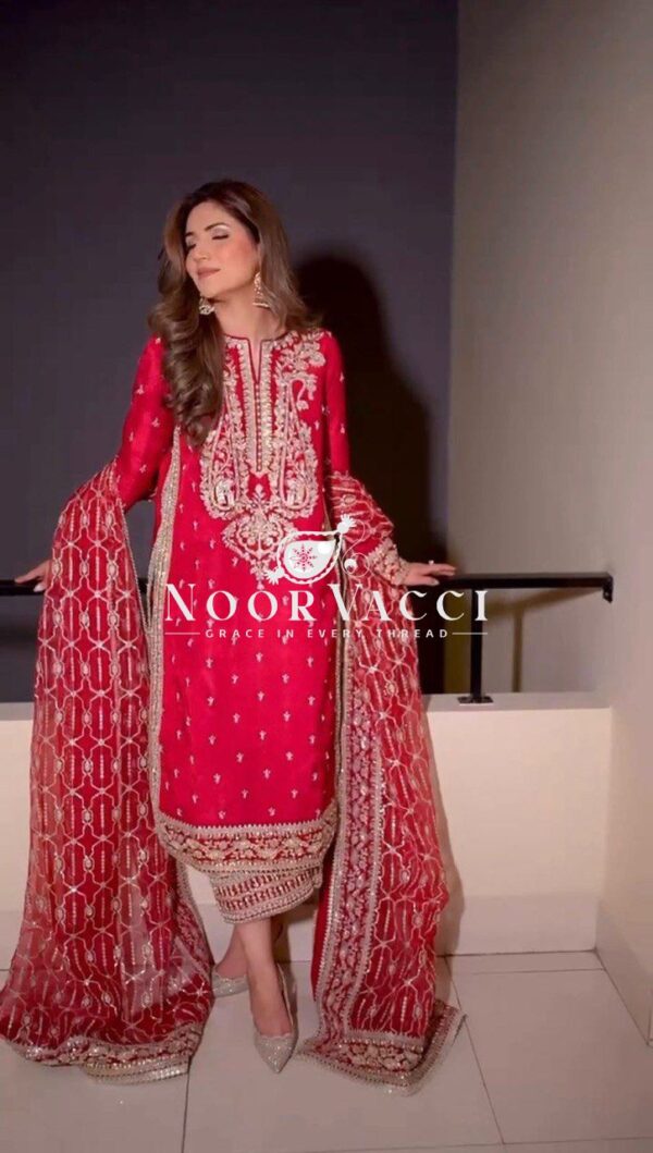 Buy Roman Silk Designer Suit with Plazo & Faux Georgette Dupatta - Image 3